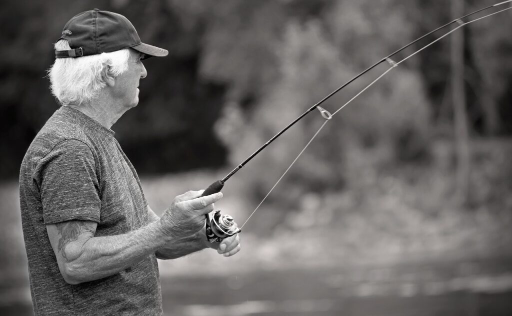 fishing, old man, retirement, nature, fish, leisure, summer, recreation