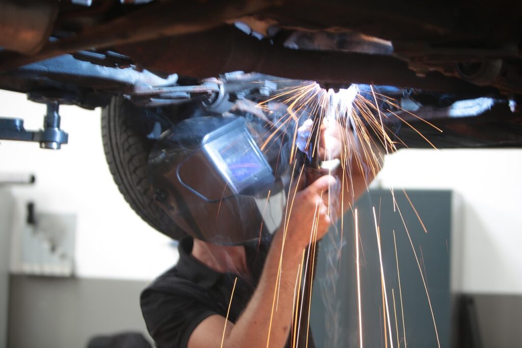 car, car wallpapers, workshop, spark, sweat, light, burn, work, mask, automobile, repair, craft