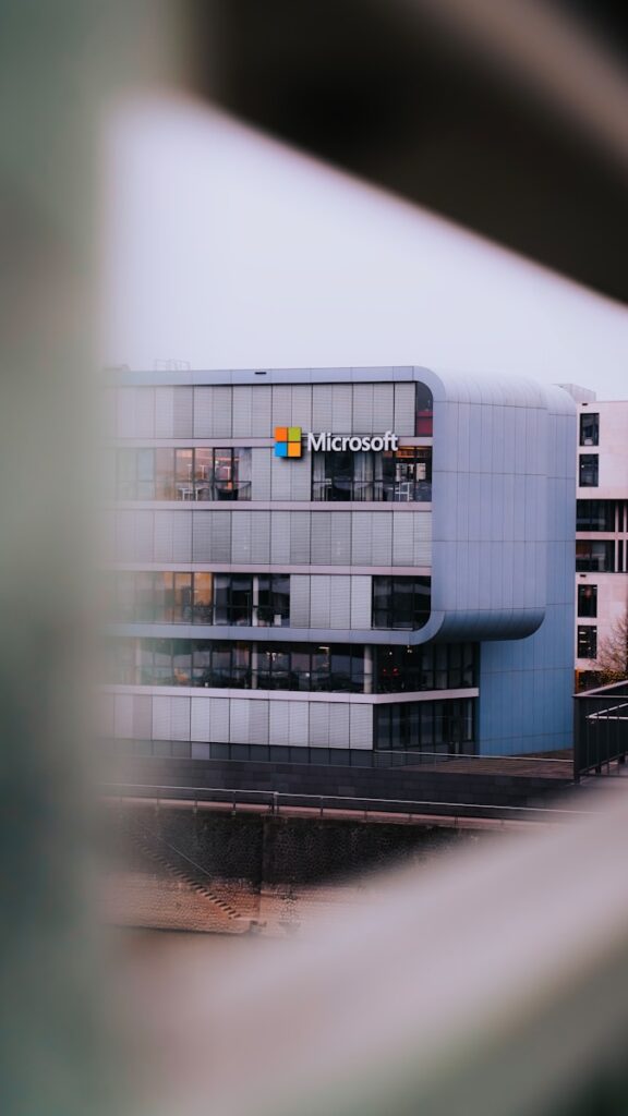 A view of a building through a window