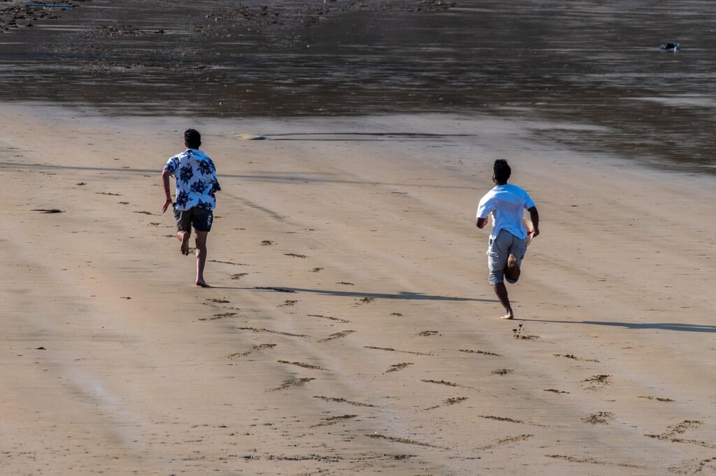 men, run, nature, sprint, competition, sports, beach, fun