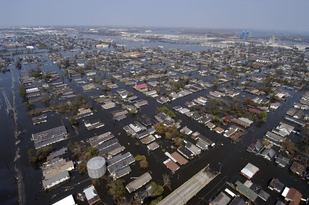 new orleans, louisiana, after hurricane katrina, city, buildings, cities, outside, flooded, devastation, nature, flood, water, sky, clouds, architecture, gray sky, gray city, gray water, gray clouds, gray news, gray new
