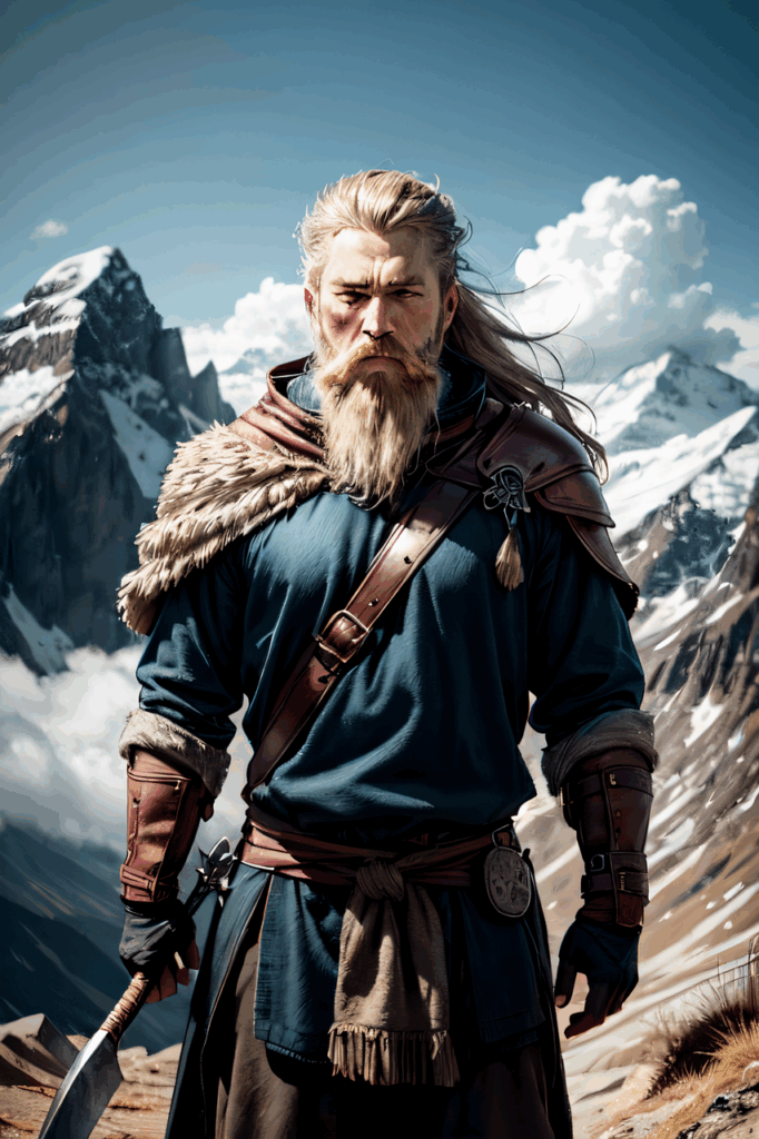 ai generated, man, warrior, nature, soldier, viking, sunrise, fantasy, landscape