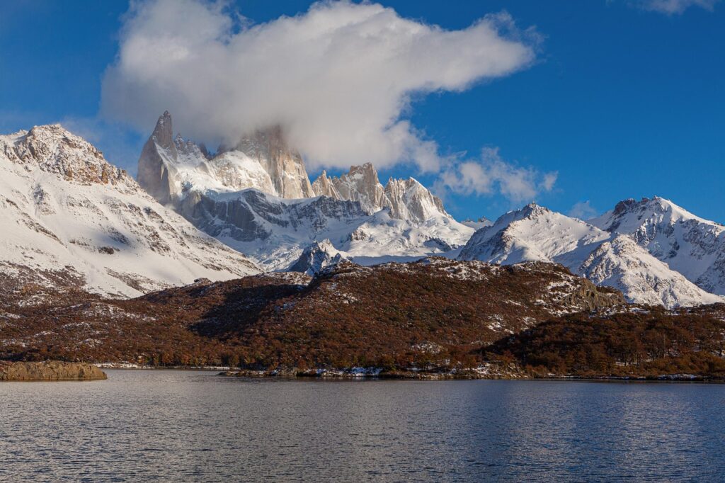 el chalten, fitz roy, mountains, snow, lake, water, shore, cloud, sky, peak, summit, patagonia, argentina, nature, landscape, mountains, lake, lake, cloud, cloud, cloud, cloud, patagonia, patagonia, argentina, argentina, argentina, argentina, argentina, landscape