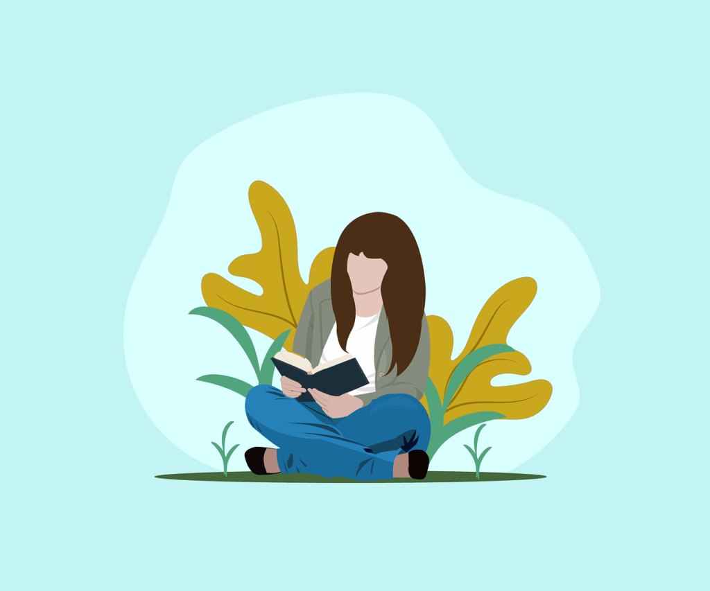 woman, reading, sitting, girl, line art, drawing, relax, cartoon