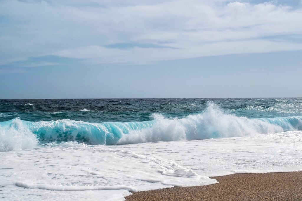 sea, waves, clouds, foam, nature, landscape, beach, ocean, water