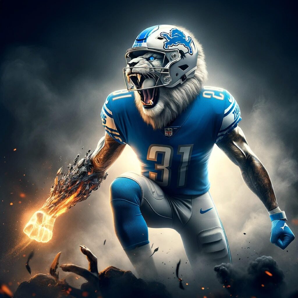 ai generated, lion, nfl, detroit lions, go lions, football, detroit, nfc, championship, superbowl, nature, mystic, action
