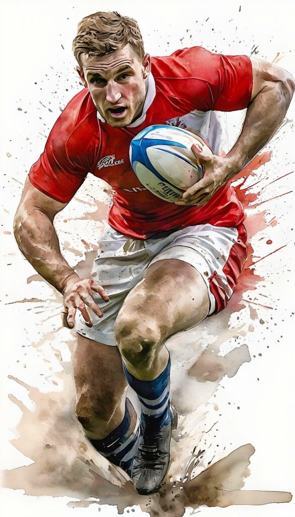 ai generated, rugby, football, ball, game, sport, competition, players, watercolour, nations, rugby, rugby, rugby, rugby, rugby