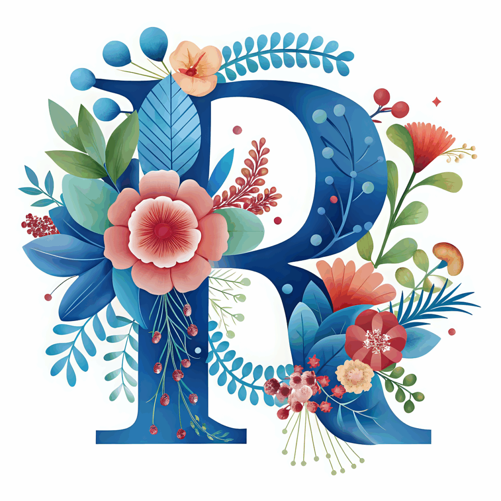 ai generated, letter, r, text, font, alphabet, floral, r, r, r, r, r