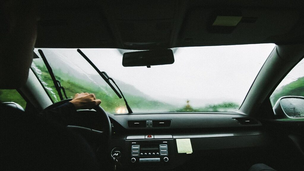 drive, taxi, cab, roadtrip, nature, rain, windshield wipers