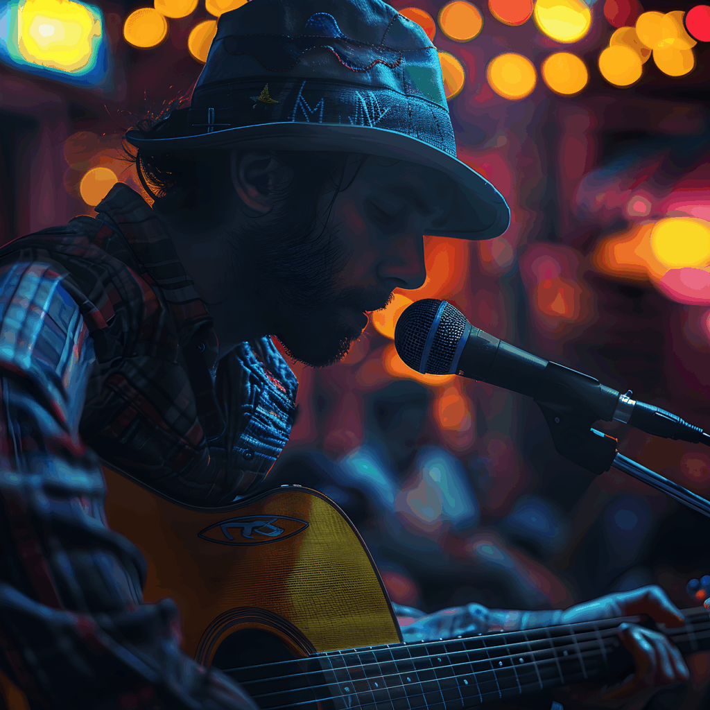 ai generated, songwriter, music, musician, singer, guitar, concert, artist, person, man, guitarist, performance, strings, folk