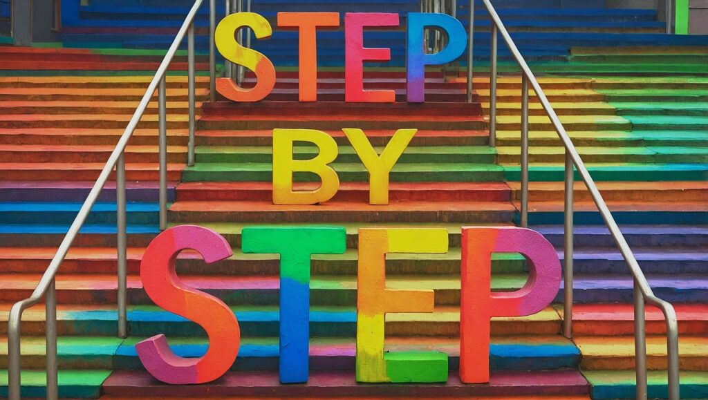 step by step, step, rainbow, nature, stairs, proud, gender, queer, individuality, proudly, gender equality, rainbow colors, background, lgbtq, equality, lesbian