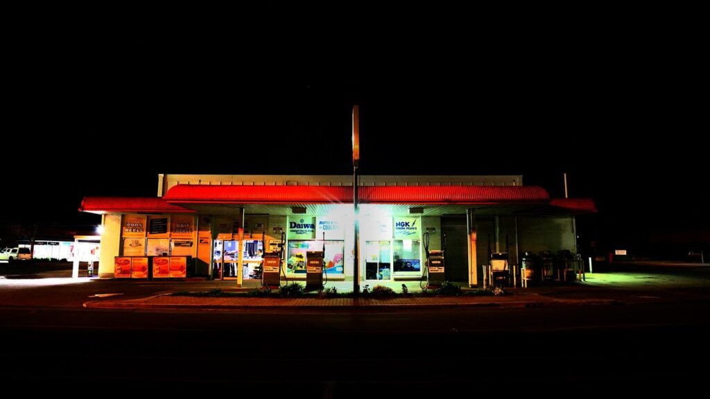 gas station, service station, pumps, night, dark, lights, black service, gas station, gas station, gas station, gas station, gas station, service station