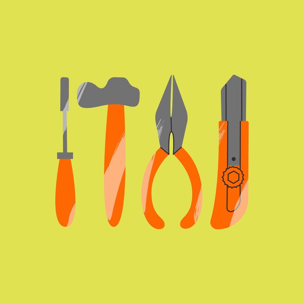tool, work, repair, equipment, construction, object, isolated, hammer, knife, pliers, metal, collection, steel, hardware, handmade, handcraft, building, diy, abstract