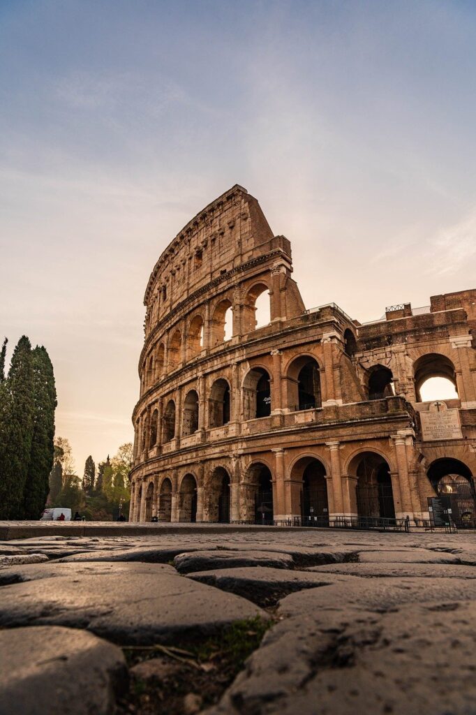 italy, rome, colosseum, sunset, nature, ancient architecture, travel, roman arena, tourists