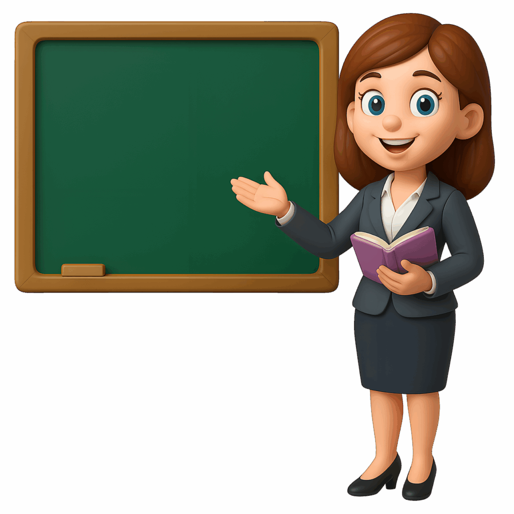 ai generated, teacher, board, book, school, teaching, education, class, lesson, woman, educator, explanation, educational process, knowledge, cartoon style, 3d character, business suit, school board, textbook, character for kids, studies, schooling