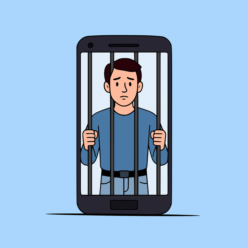smartphone, addiction, imprisonment, online, entrapment, digital, confinement, trapped, screen addiction, digital prison, social isolation, psychological, effects, technology, mobile, cellphone, communication, touchscreen, screen