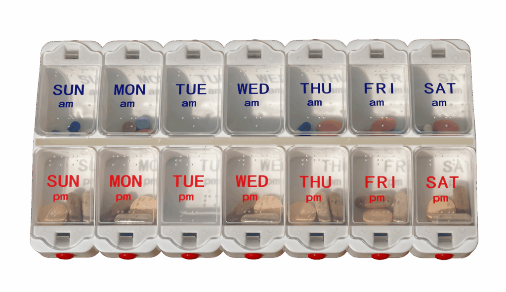 pills dispenser, pills, medicine, organizer, tablets, medical, warfarin, digoxin, dispenser, prescription, doctor, healthcare, pharmacy, care, health, illness, drugstore, pharmaceutical, capsule, container, prescribe, box, treatment, dose, transparent background