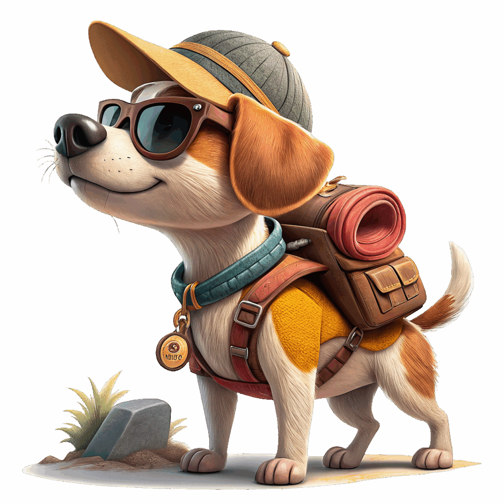 dog, animal, canine, puppy, tourist, adventure, hike, nature, travel, a bag, journey, pet, backpack, ai generated
