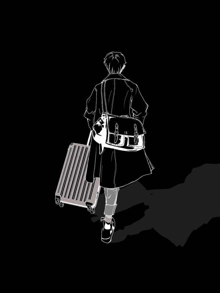 man, going, on, vacation, traveling, bags, night, time, trip, black and white, wallpaper, leaving