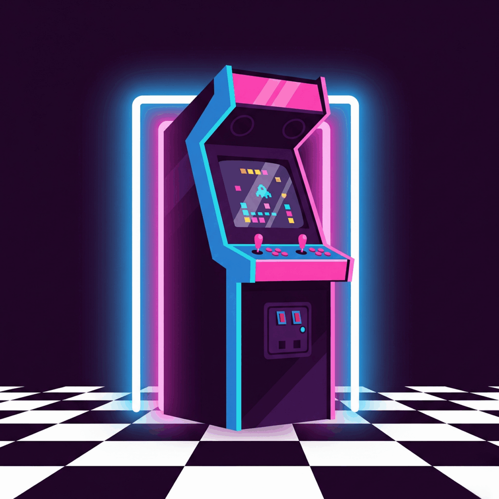ai generated, retro, vintage, nostalgia, technology, 1980s, millenial, city, futuristic, sci-fi, urban, design, fantasy, car, automotive, transport, 80s, landscape, game, pacman