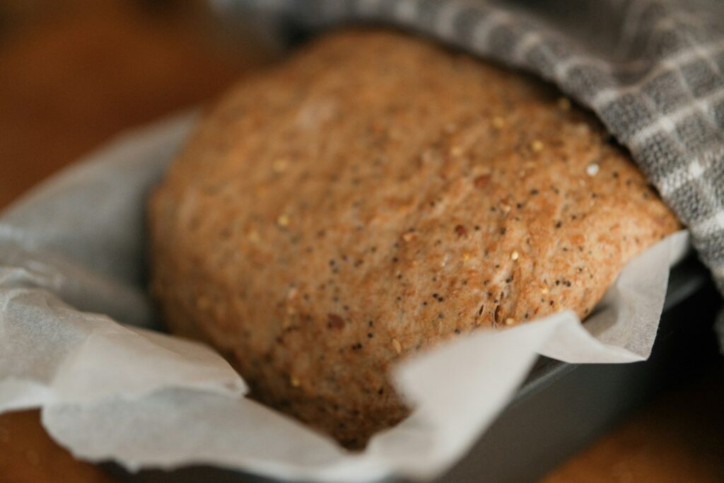 a loaf of bread sitting on top of a table