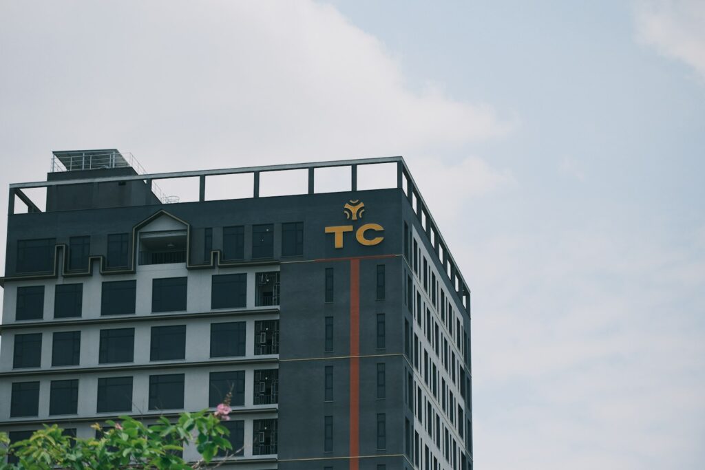 A modern building with the letters "tc."
