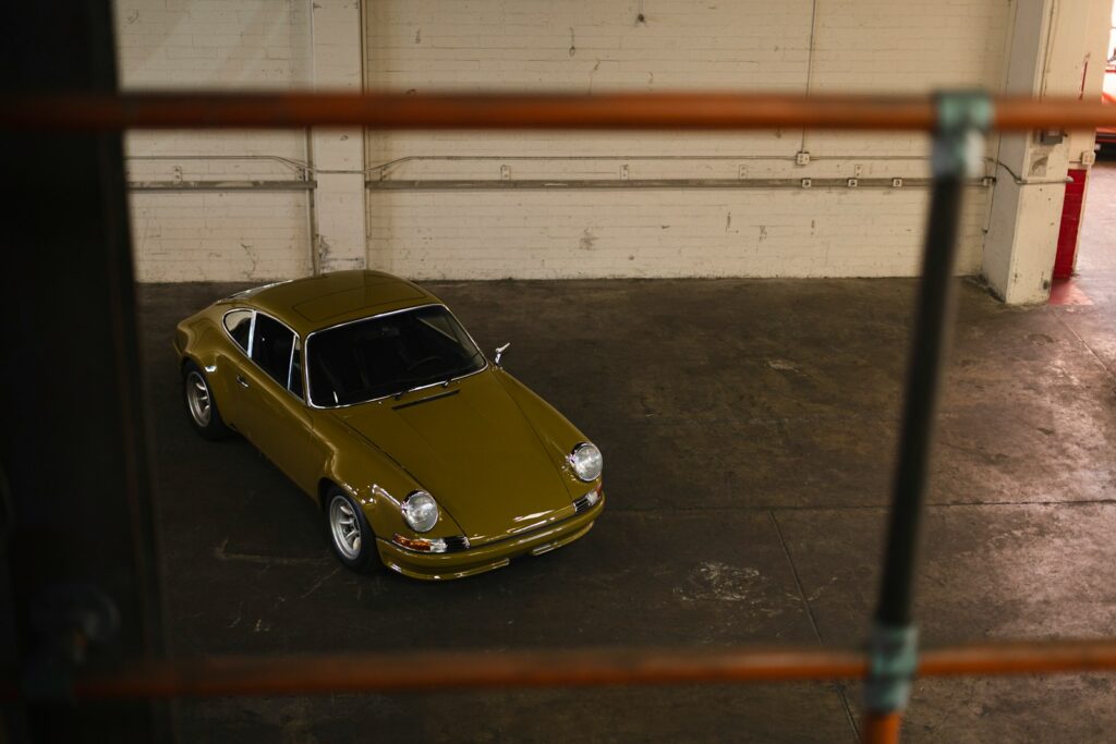 a car parked in a garage