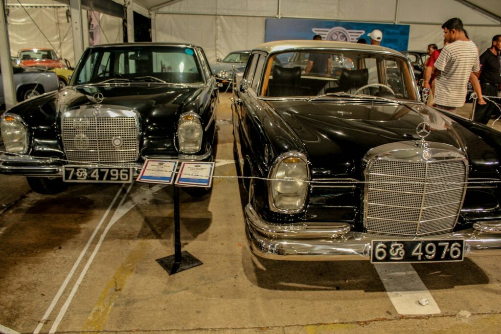 a row of antique cars