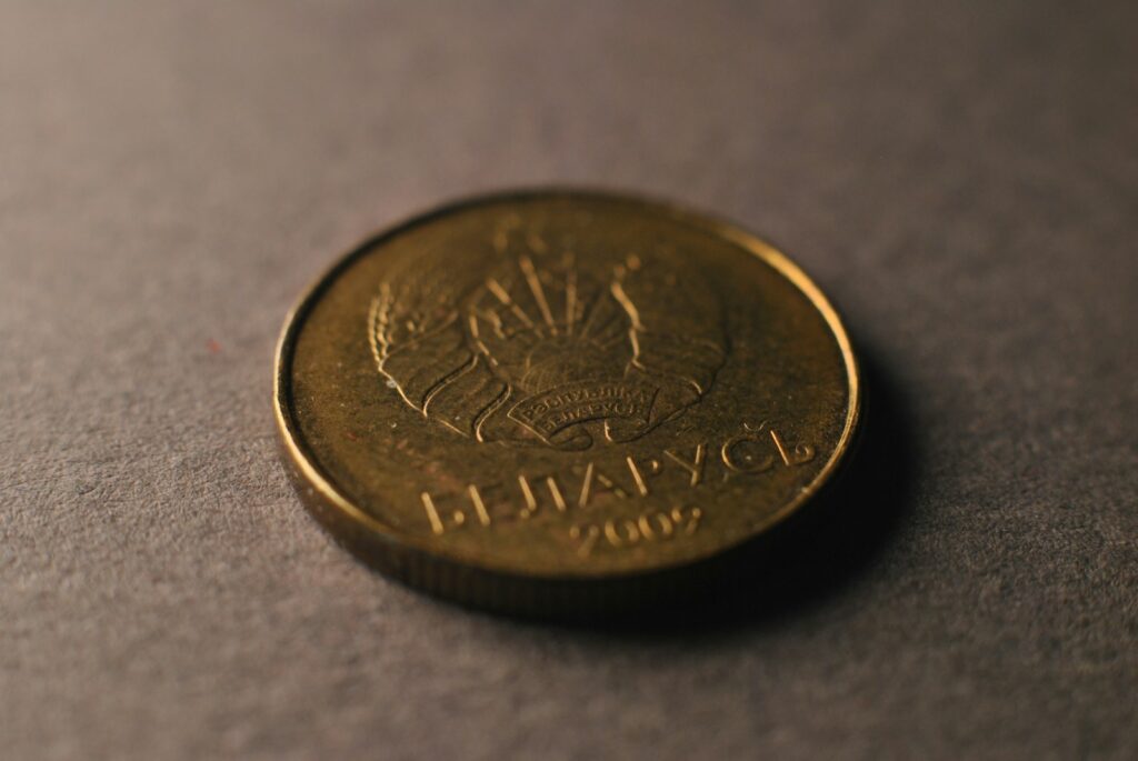 A close up of a coin on a table