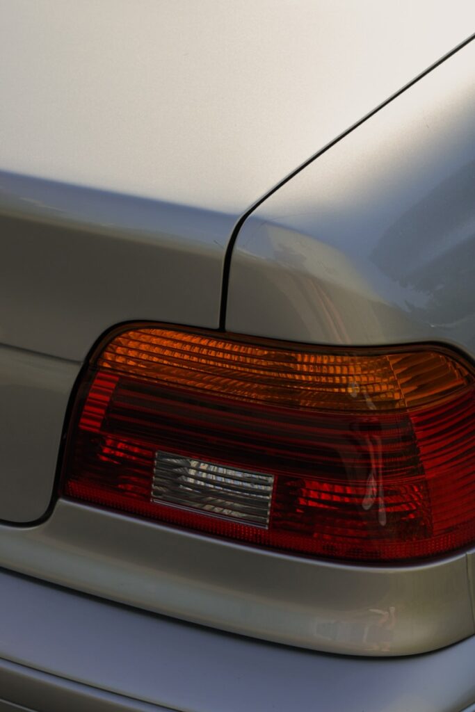 a close up of the tail light of a car