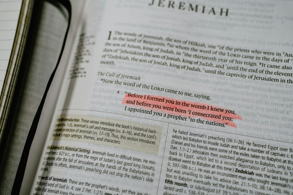 Open bible with highlighted verse from jeremiah.