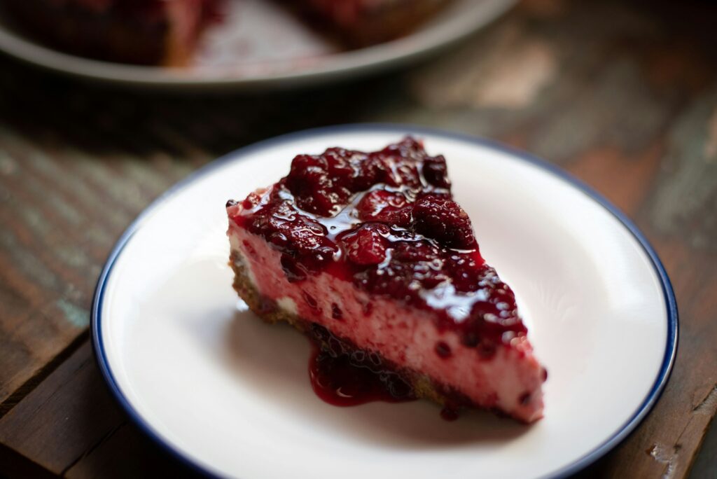 strawberry cake on white ceramic plate