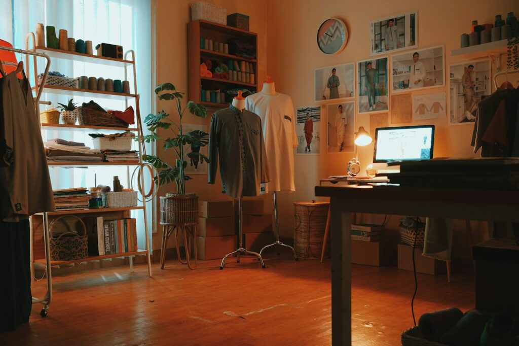 a room with a desk and a computer on it
