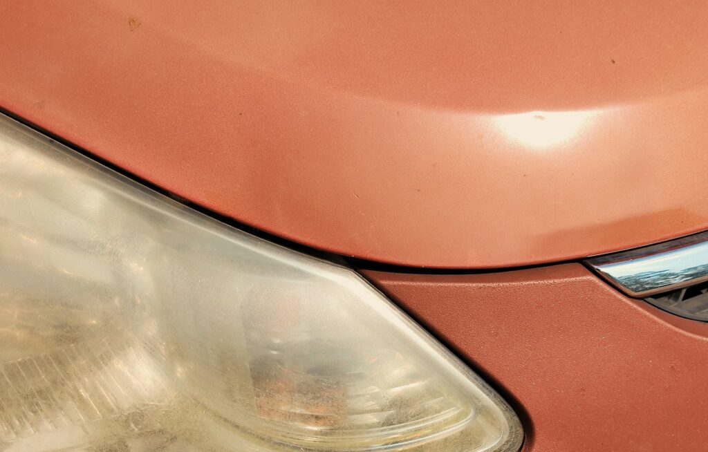 the front of a red car