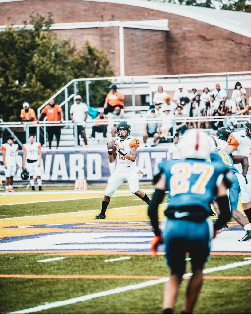a football player throwing a ball during a game