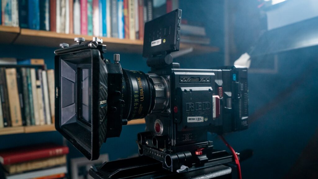 black video camera on black table