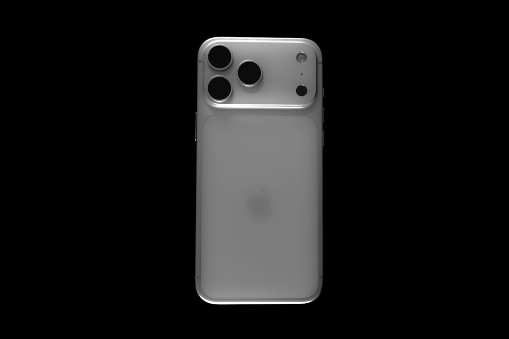 Back of a silver smartphone with three cameras.