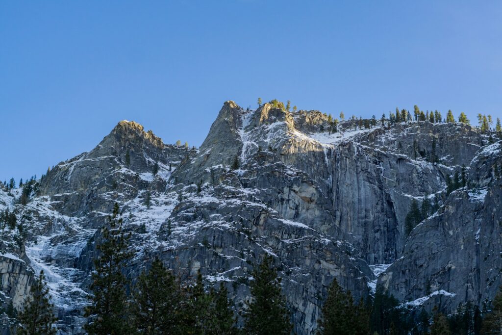 a rocky mountain with trees