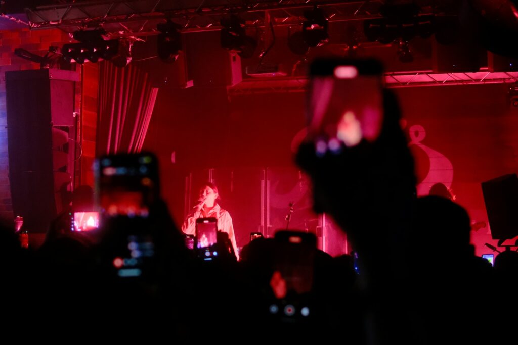 Concertgoer's record a live performance with their phones.