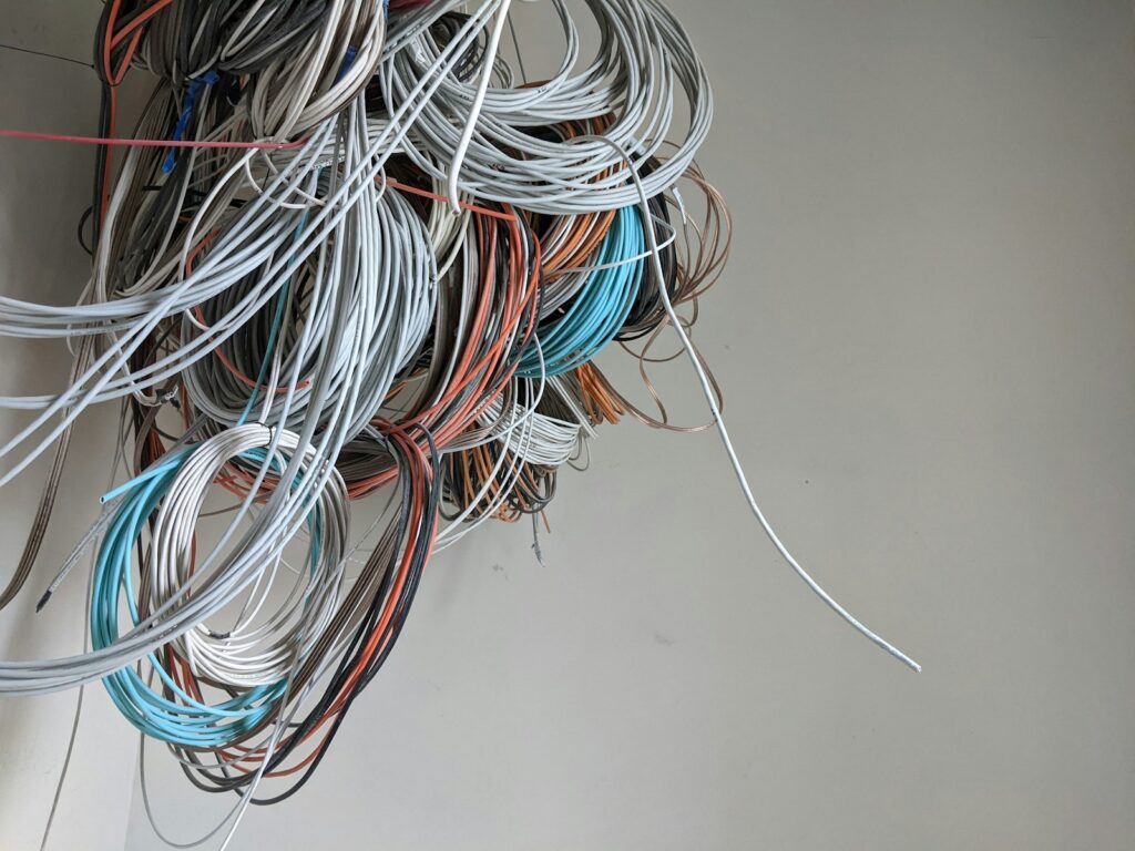 blue white and red coated wires
