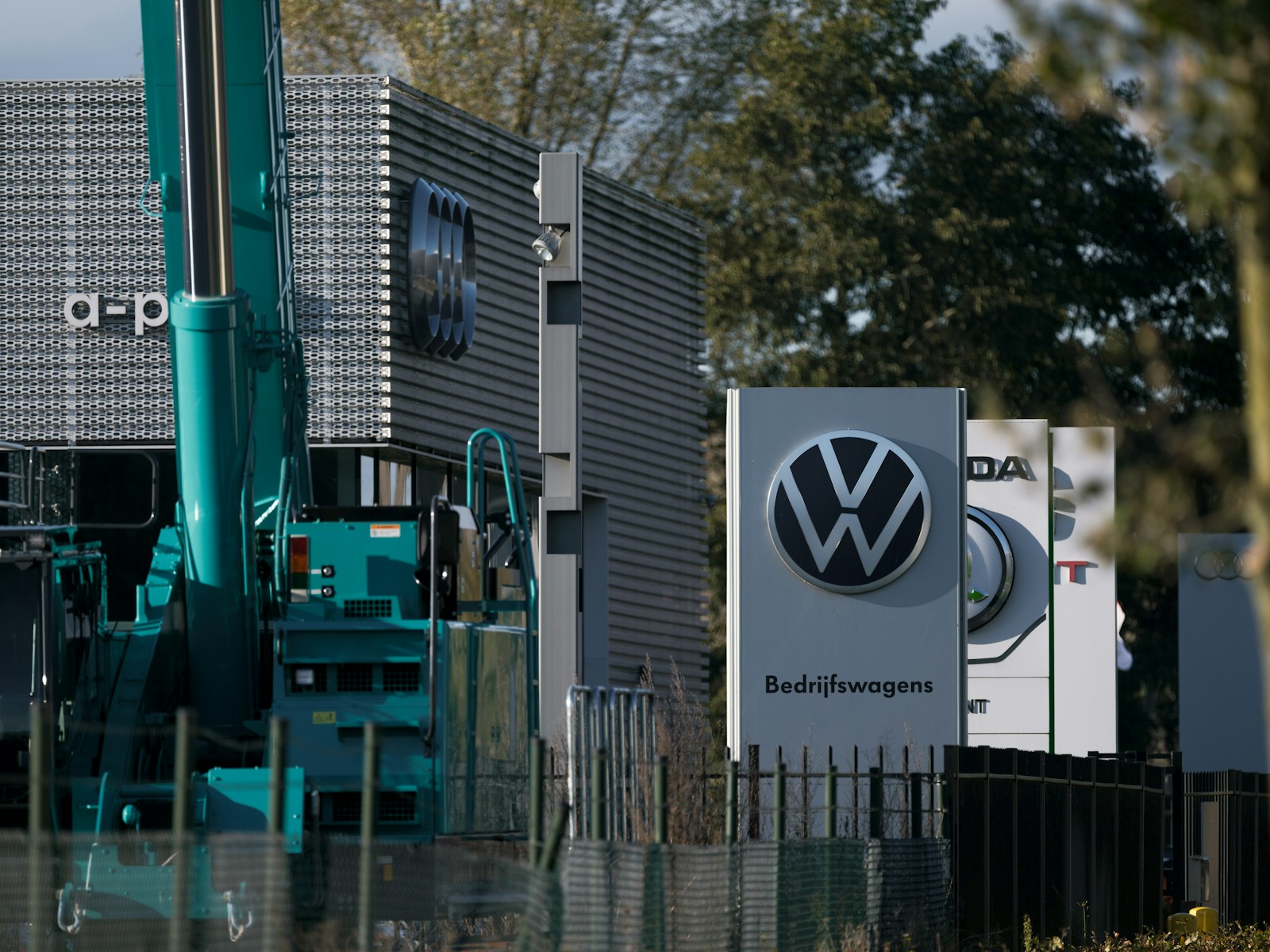 A volkswagen plant is shown in front of a building