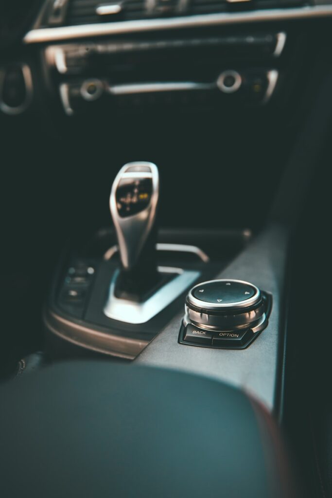 black and silver gear shift lever